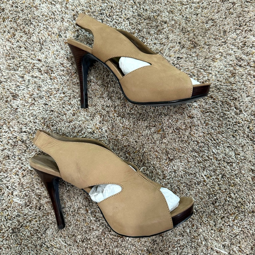 Beige/Tan suede heels size 8